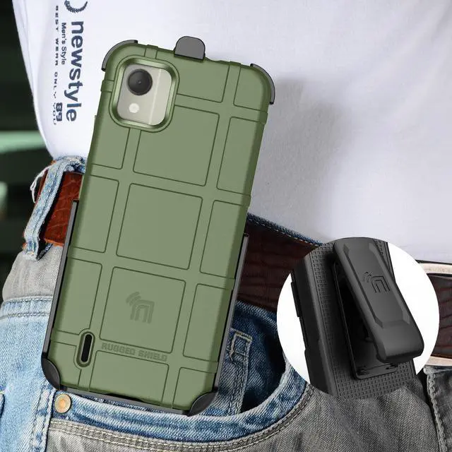 Alt view image 7 of 7 - Special Ops Rugged Case and Belt Clip Holster for Nokia C110 Phone - Olive Green
