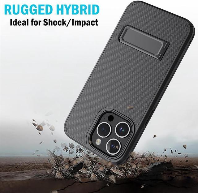 Alt view image 5 of 7 - Hybrid Case w/ Stand and Belt Clip Holster Combo for iPhone 15 Pro Max - Black