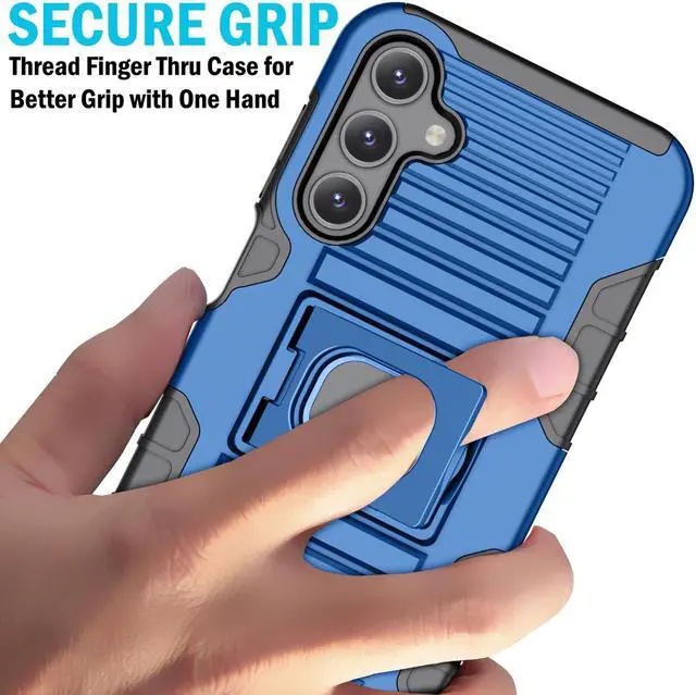 Alt view image 3 of 7 - Rugged Hybrid Case with Ring Grip Stand for Samsung Galaxy A15 5G Phone - Blue