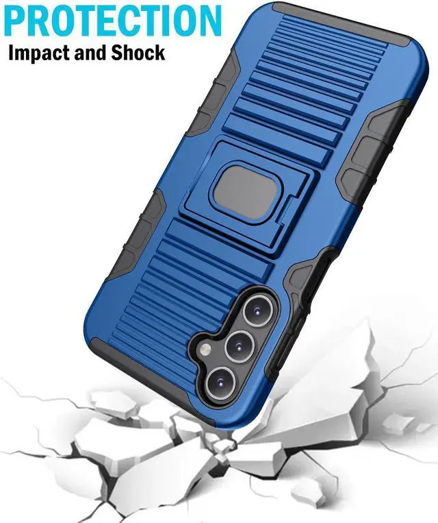Alt view image 4 of 7 - Rugged Hybrid Case with Ring Grip Stand for Samsung Galaxy A15 5G Phone - Blue