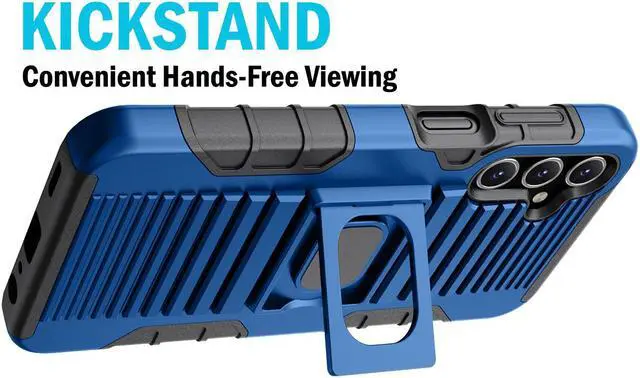 Alt view image 5 of 7 - Rugged Hybrid Case with Ring Grip Stand for Samsung Galaxy A15 5G Phone - Blue