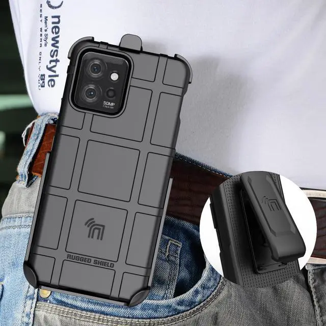 Alt view image 7 of 7 - Rugged Case and Belt Clip Holster for Motorola ThinkPhone 2023 - Matte Black