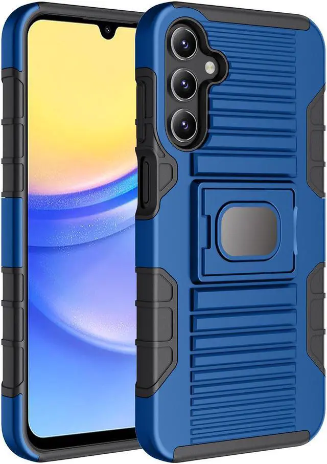Main image of Rugged Hybrid Case with Ring Grip Stand for Samsung Galaxy A15 5G Phone - Blue
