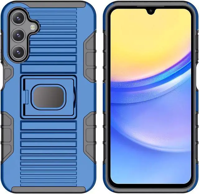Alt view image 2 of 7 - Rugged Hybrid Case with Ring Grip Stand for Samsung Galaxy A15 5G Phone - Blue
