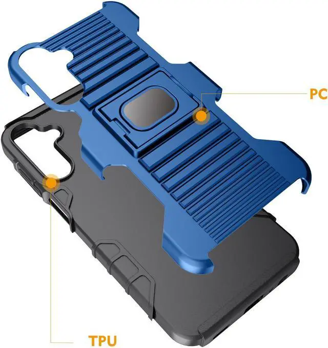 Alt view image 6 of 7 - Rugged Hybrid Case with Ring Grip Stand for Samsung Galaxy A15 5G Phone - Blue
