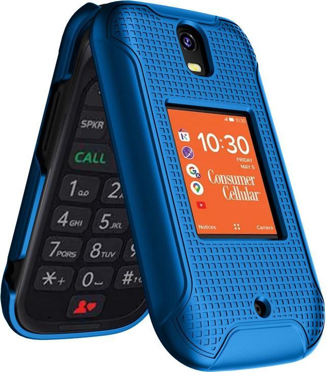 Alt view image 4 of 7 - Hard Case and Belt Clip Holster for Consumer Cellular Iris Flip Phone - Blue