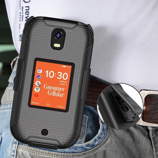 Alt view image 7 of 7 - Hard Case and Belt Clip Holster for Consumer Cellular Iris Flip Phone - Blue