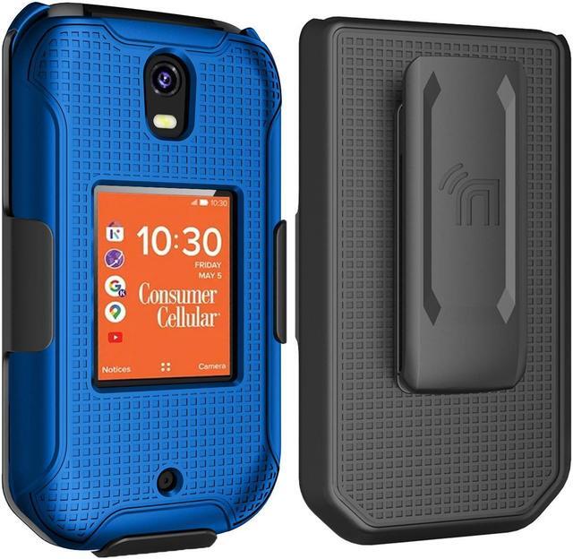 Main image of Hard Case and Belt Clip Holster for Consumer Cellular Iris Flip Phone - Blue