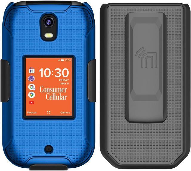 Alt view image 2 of 7 - Hard Case and Belt Clip Holster for Consumer Cellular Iris Flip Phone - Blue