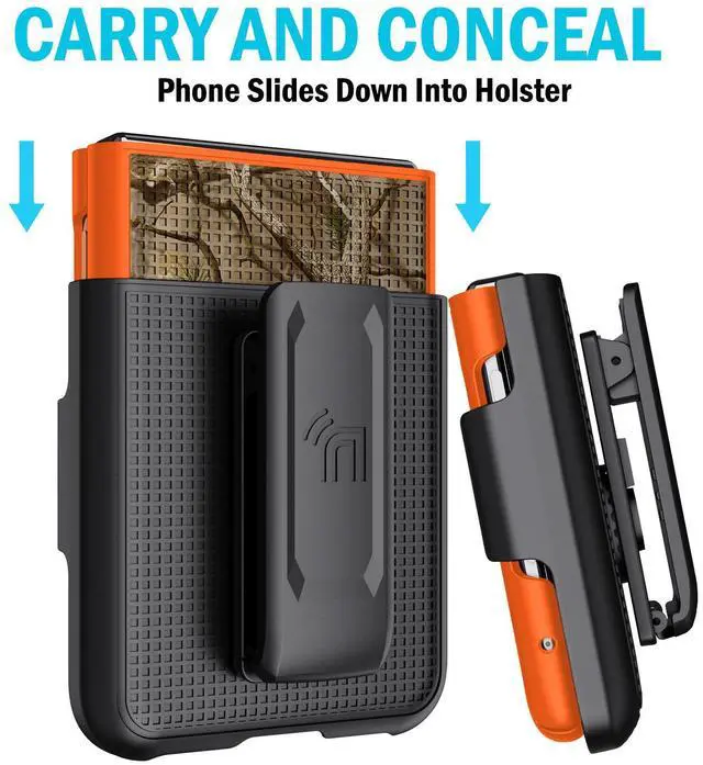 Alt view image 5 of 7 - Orange Hunter Camo Case and Belt Clip for Motorola RAZR 2023 (aka RAZR 40)