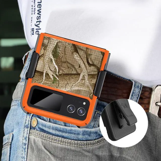 Alt view image 6 of 7 - Orange Hunter Camo Case and Belt Clip for Motorola RAZR 2023 (aka RAZR 40)