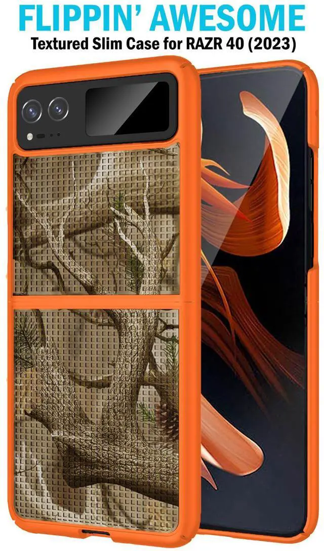 Alt view image 2 of 7 - Orange Hunter Camo Case and Belt Clip for Motorola RAZR 2023 (aka RAZR 40)