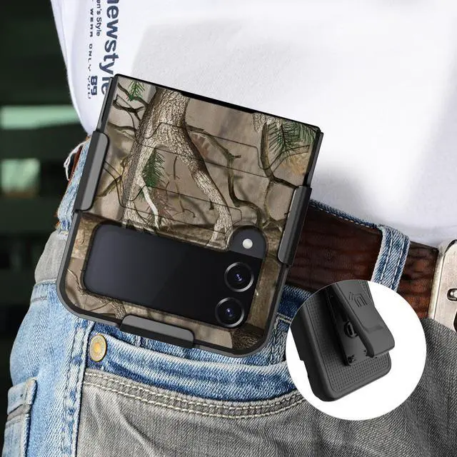 Alt view image 6 of 7 - Rugged Case and Belt Clip Holster for Galaxy Z Flip 4 5G - Outdoor Camo Tree