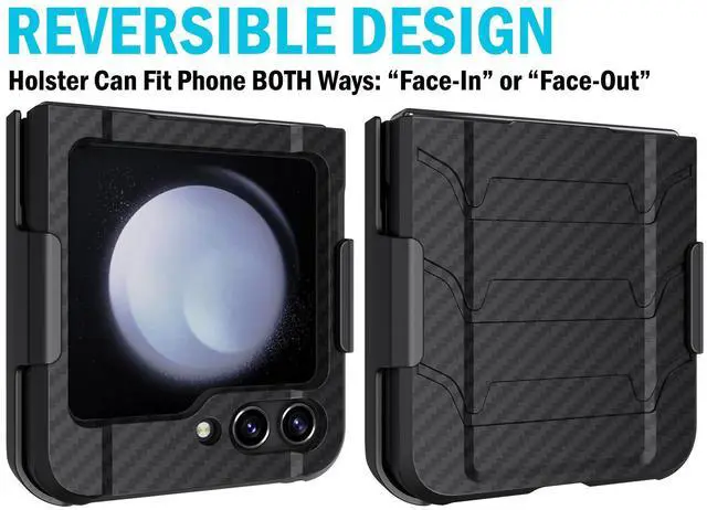 Alt view image 3 of 7 - Rugged Case and Belt Clip Holster for Galaxy Z Flip 5 5G - Carbon Fiber Design
