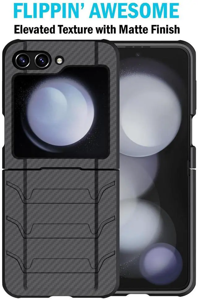 Alt view image 5 of 7 - Rugged Case and Belt Clip Holster for Galaxy Z Flip 5 5G - Carbon Fiber Design