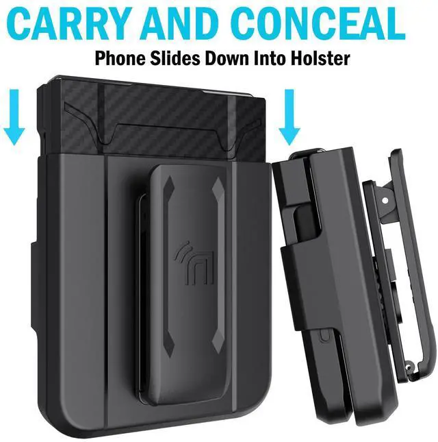 Alt view image 4 of 7 - Rugged Case and Belt Clip Holster for Galaxy Z Flip 5 5G - Carbon Fiber Design