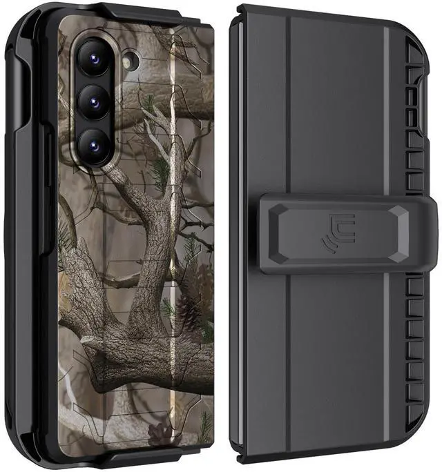 Alt view image 2 of 7 - Rugged Case Holster Belt Clip for Samsung Galaxy Z Fold 5 - Outdoor Camo Tree