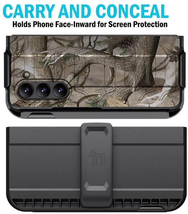 Alt view image 4 of 7 - Rugged Case Holster Belt Clip for Samsung Galaxy Z Fold 5 - Outdoor Camo Tree