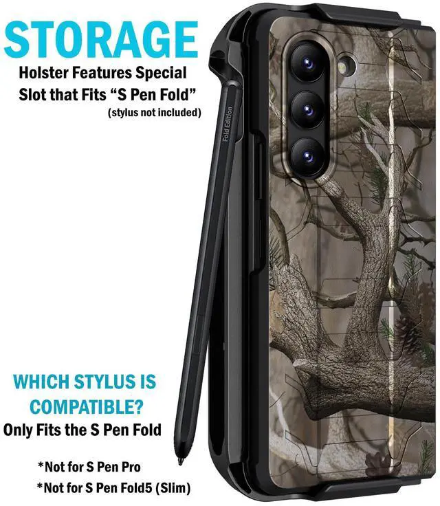 Alt view image 5 of 7 - Rugged Case Holster Belt Clip for Samsung Galaxy Z Fold 5 - Outdoor Camo Tree