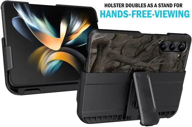 Alt view image 6 of 7 - Rugged Case Holster Belt Clip for Samsung Galaxy Z Fold 5 - Outdoor Camo Tree