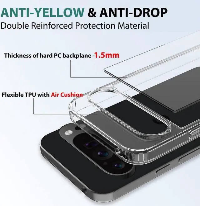 Alt view image 4 of 7 - AquaFlex Anti-Shock Clear Case Slim Cover for Google Pixel 9 (and Pixel 9 Pro)