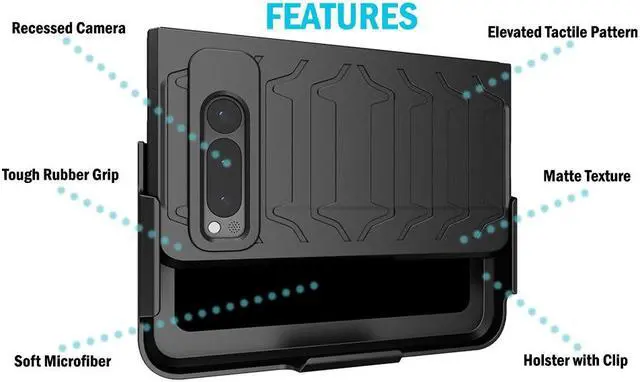 Alt view image 6 of 7 - Case and Belt Clip Holster for Google Pixel Fold Phone (2023) - Matte Black