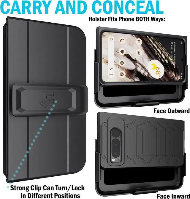 Alt view image 3 of 7 - Case and Belt Clip Holster for Google Pixel Fold Phone (2023) - Matte Black