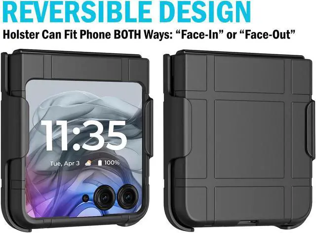 Alt view image 4 of 7 - Hard Case Cover and Belt Clip Holster for Motorola RAZR 2024/2025 Phone - Black