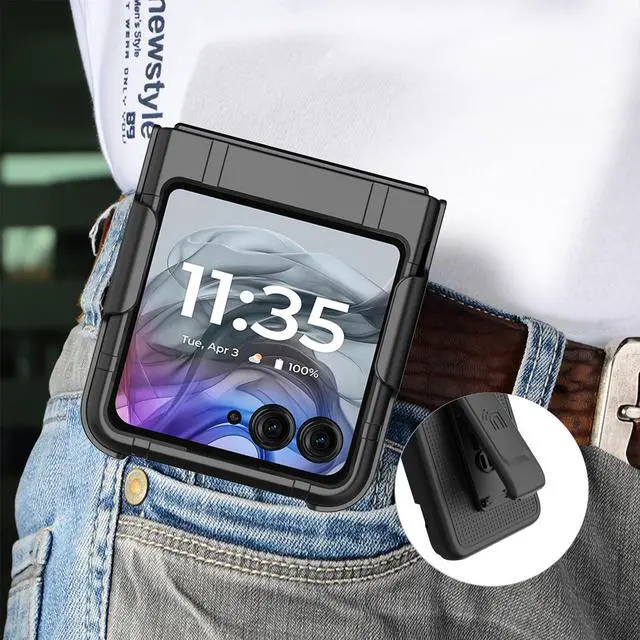 Alt view image 6 of 7 - Hard Case Cover and Belt Clip Holster for Motorola RAZR 2024/2025 Phone - Black