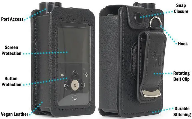 Alt view image 3 of 7 - Black Leather Case with Belt Clip Screen Cover for Medtronic MiniMed 780G 770G