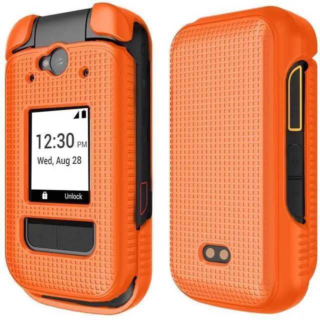 Alt view image 2 of 7 - Grid Texture Hard Shell Case Cover for Sonim XP3 Plus 5G (X320) - Bright Orange