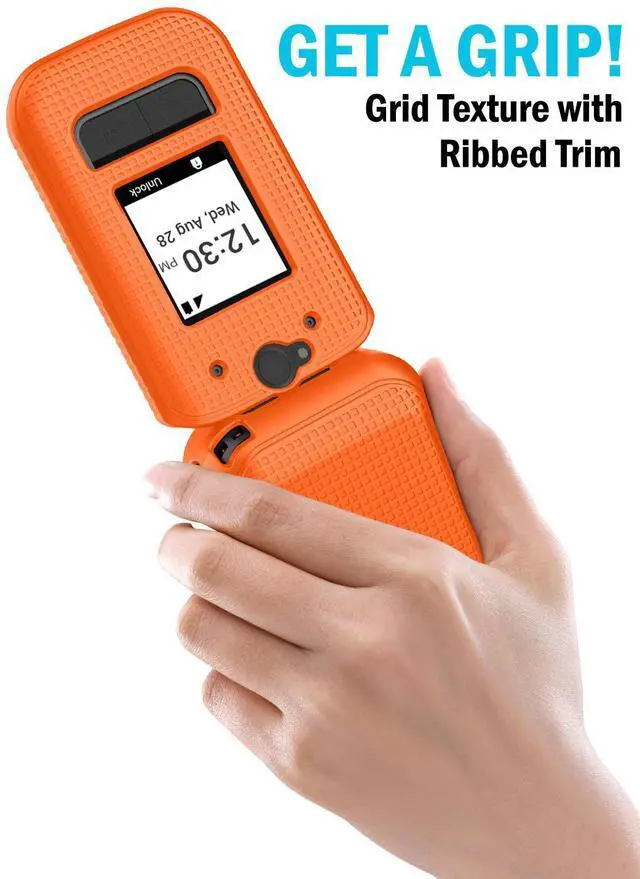 Alt view image 3 of 7 - Grid Texture Hard Shell Case Cover for Sonim XP3 Plus 5G (X320) - Bright Orange
