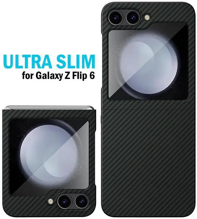 Alt view image 5 of 7 - Slim Hard Case for Galaxy Z Flip 7 FE & Z Flip 6 - Black Carbon Fiber Design