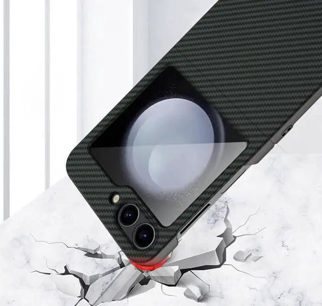 Alt view image 6 of 7 - Slim Hard Case for Galaxy Z Flip 7 FE & Z Flip 6 - Black Carbon Fiber Design