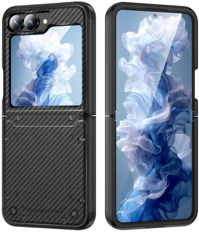 Alt view image 2 of 7 - Hybrid Case for Galaxy Z Flip 7 FE & Z Flip 6 w/ Hinge Protection - Carbon Fiber