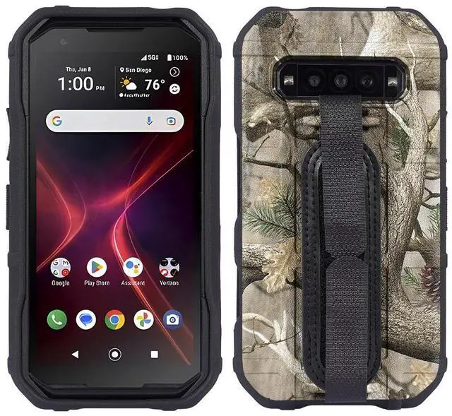 Alt view image 3 of 7 - Rugged Case + Hand Strap + Belt Clip for Kyocera DuraForce Pro 3 - Camo Tree