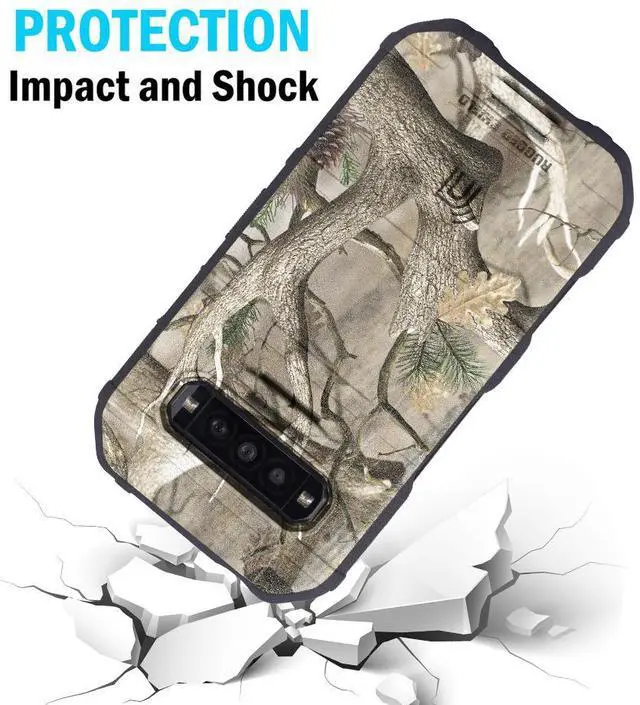 Alt view image 5 of 7 - Rugged Case + Hand Strap + Belt Clip for Kyocera DuraForce Pro 3 - Camo Tree