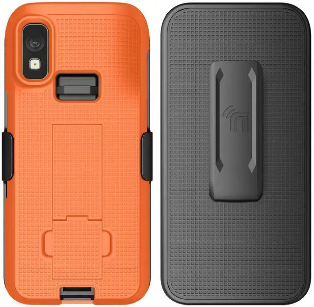 Alt view image 2 of 7 - Bright Orange Case Cover Stand and Belt Clip Holster for Zebra TC501 Scanner