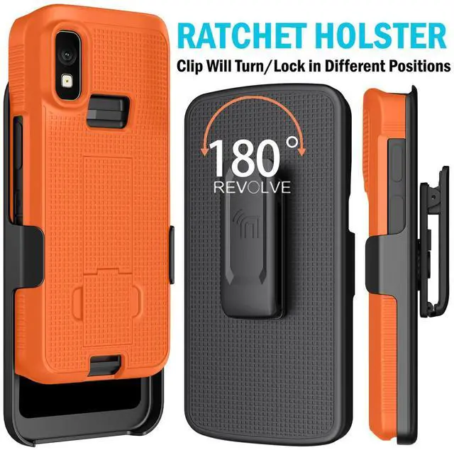 Alt view image 3 of 7 - Bright Orange Case Cover Stand and Belt Clip Holster for Zebra TC501 Scanner