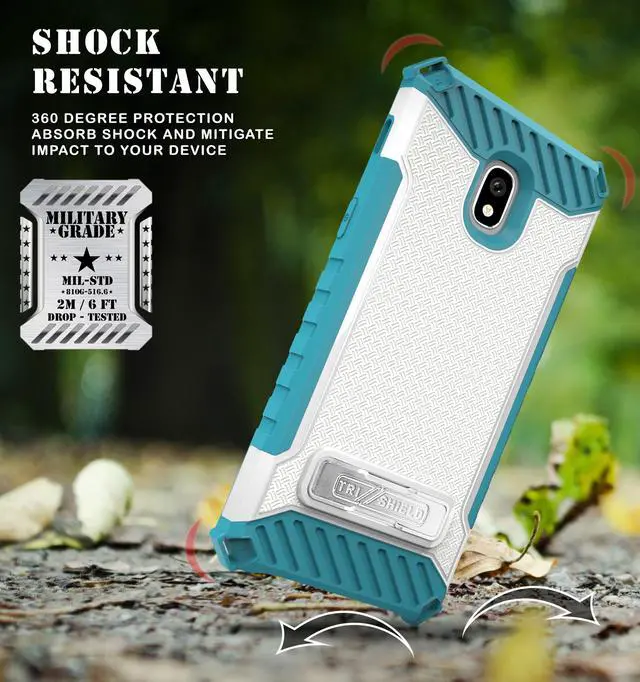 Alt view image 3 of 6 - White/Turquoise Case + Belt Clip for Galaxy Express Prime 3, Amp Prime 3, Sol 3