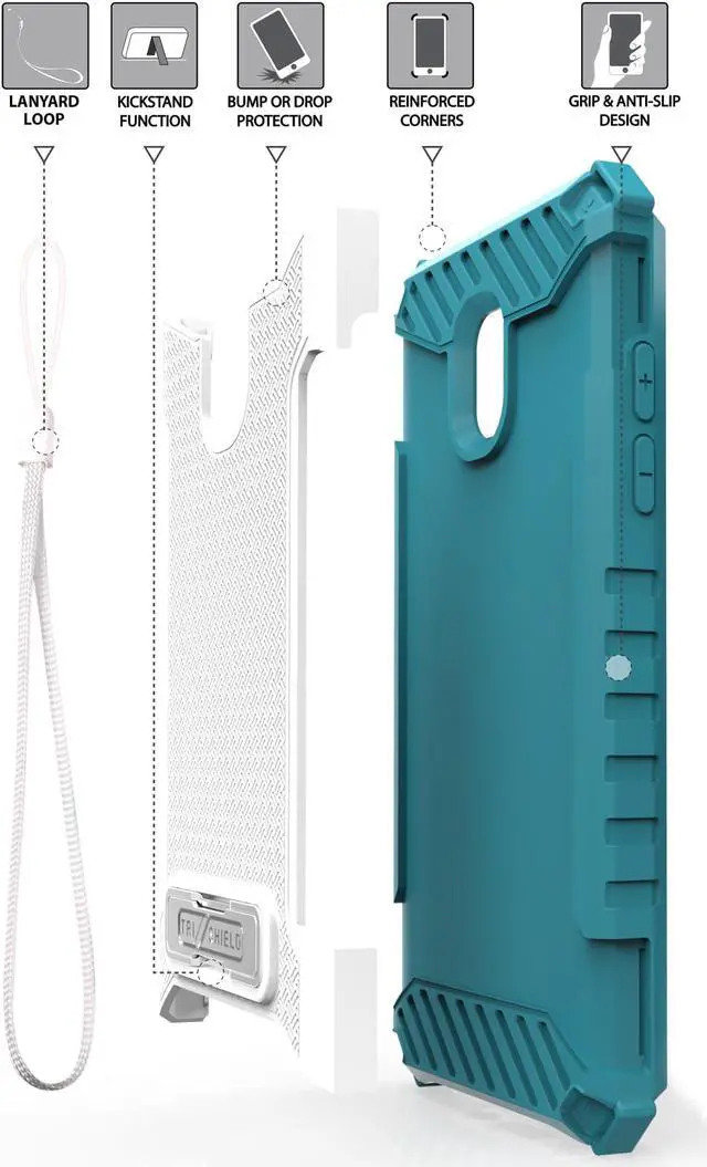 Alt view image 6 of 6 - White/Turquoise Case Cover Strap for Galaxy Express Prime 3, Amp Prime 3, Sol 3