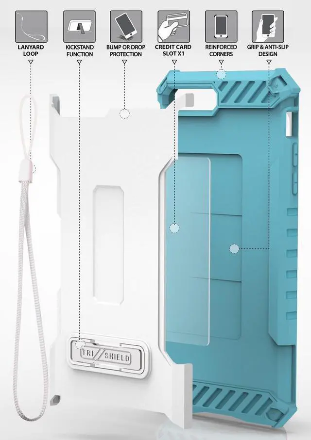 Alt view image 3 of 6 - White Turquoise Case Credit Card Slot Cover Wrist Strap for iPhone SE 2022/2020