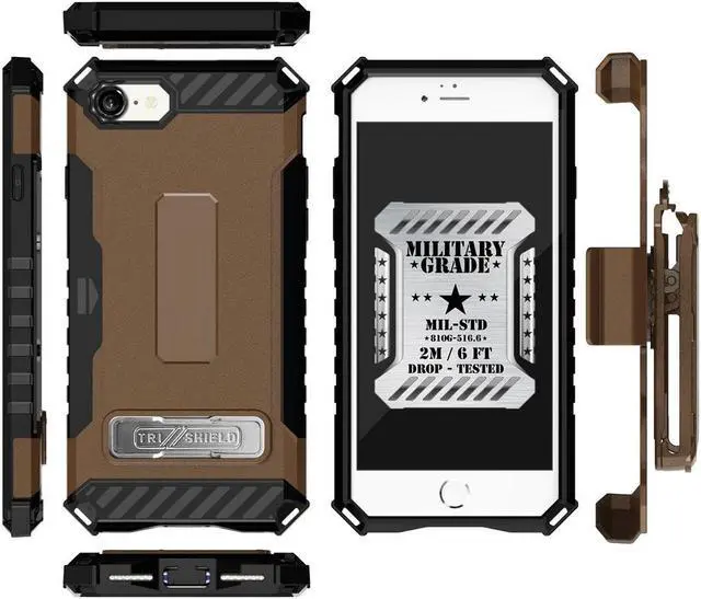 Alt view image 6 of 7 - Tan Brown Case Stand Wallet Card Slot Strap Belt Clip Holster for iPhone 8, 7