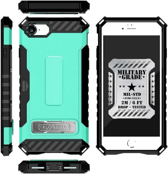 Alt view image 4 of 6 - Aqua Mint Rugged Case Credit Card Slot Cover Wrist Strap for iPhone SE 2022/2020