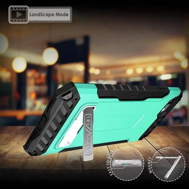 Alt view image 2 of 6 - Aqua Mint Rugged Case Credit Card Slot Cover Wrist Strap for iPhone SE 2022/2020