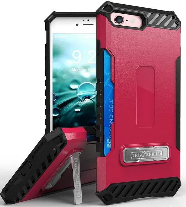 Hot Pink Case Wallet Slot Cover and Wrist Strap Lanyard for iPhone