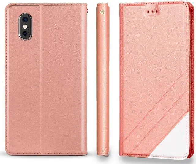 Alt view image 4 of 6 - Rose Gold Wallet Case Slot Cover Stand Wrist Strap for Apple iPhone Xs Max 6.5"