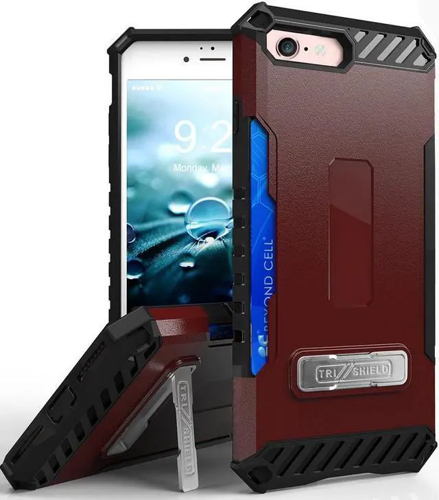 Main image of Burgundy Red Rugged Case Card Slot Cover and Strap for iPhone SE 2022/2020
