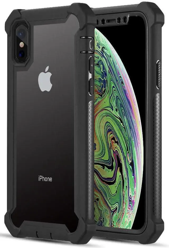 Main image of Black Vispro Rugged Hybrid Case Clear Acrylic Hard Back for iPhone Xs/X/10s/10