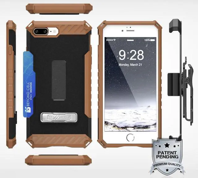 Alt view image 6 of 6 - BROWN CASE KICKSTAND COVER + STRAP + BELT CLIP HOLSTER FOR iPHONE 8 PLUS, 7PLUS